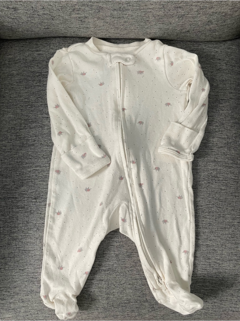 Soft Cream Footed Baby One-Piece with Elephant Print
